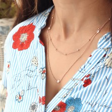 Azuris 925 Ayar Gümüş Ikli Tolu ve Taşlı Zincir