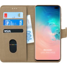 Microsonic Samsung Galaxy S10 Plus Kılıf Fabric Book Wallet Gold