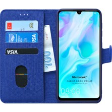 Microsonic Huawei P30 Lite Kılıf Fabric Book Wallet Lacivert