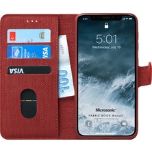 Microsonic Apple iPhone XS Kılıf Fabric Book Wallet Kırmızı