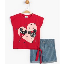 Minnie Mouse Lisanslı Kız Çocuk Tişört ve Kot Şortlu 2li Takım 15543