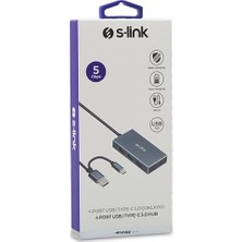 S-Link Swapp SW-U320 4 Port Aluminium USB 3.0 Type-C Gri