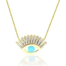 Lilarote Taşlı Kirpik Firuzeli Göz Kolye