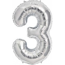 White Süs Folyo Balon Rakam 3 Gümüş 16" 40 cm