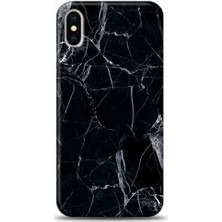 Kilif Madeni Apple iPhone XS Siyah Mermer Tasarimli Telefon Kılıfı