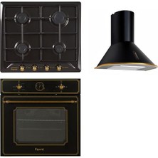 Ferre Rustik Black Set (Rst 600 Davlumbaz + R640 Ce Ocak + 4004 Fırın )