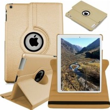 TahTicMer iPad 2-3-4 Kılıf Deri Uyku Modlu 360° Dönerli Standlı Komple Koruma 9.7" Gold