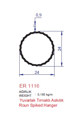 Ersaş Alüminyum Tırtıklı Askılık Profili ER 1116 Pres 3 Metre 1'li