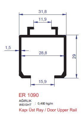 Ersaş Alüminyum Sürgülü Kapı Dolap Rayı Üst Ray Profili 1090 Mat Eloksal 2 Metre