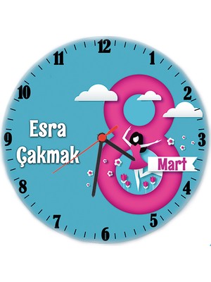 Biresimden 8 Mart Hediyesi Dünya Kadınlar Günü Isimli Cam Duvar Saati
