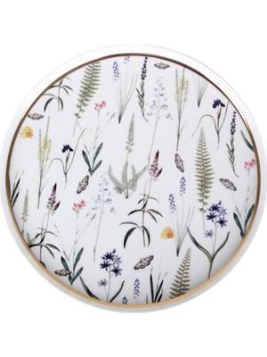Porland Botanical Düz Tabak Alumilite Porselen 27 cm Doğal Çiçek Desenli Zarif Tasarım