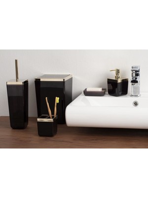 Primanova Toskana Şeffaf Siyah Altın Banyo Seti