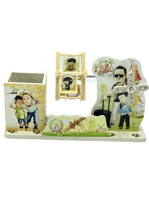 Dünyadan Hediyeler Manga Ahşap Kalemlik ve Kurmalı Değirmen Baba Oğul Temalı No:2