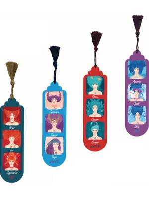 Pictor Gift Metal Püsküllü Zodiac Girls Burçlar Ateş Hava Su Toprak Kitap Ayracı Seti 4'lü