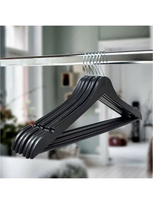 Vip Home Concept Ahşap Görünümlü Plastik Elbise Askısı 6 Adet Siyah Renk Döner Başlıklı