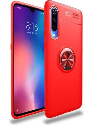 Tekno Grup Xiaomi Mi 9SE Kılıf Ultra Korumalı Yüzüklü Manyetik Ravel Silikon Kırmızı + Cam Ekran Koruyucu