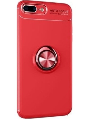 Tekno Grup Apple iPhone 6 Plus Kılıf Ultra Korumalı Yüzüklü Manyetik Ravel Silikon Kırmızı + Nano Ekran Koruyucu
