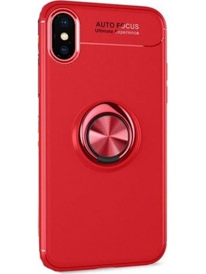 Tekno Grup Apple iPhone XS Max Kılıf Ultra Korumalı Yüzüklü Manyetik Ravel Silikon Kırmızı + Nano Ekran Koruyucu