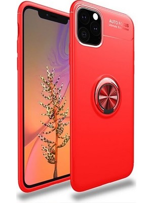 Tekno Grup Apple iPhone 11 Pro Kılıf Ultra Korumalı Yüzüklü Manyetik Ravel Silikon Kırmızı + Nano Ekran Koruyucu