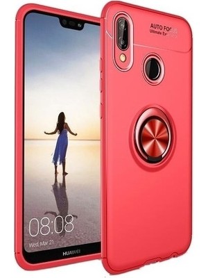 Tekno Grup Huawei Y6 2019 Kılıf Ultra Korumalı Yüzüklü Manyetik Ravel Silikon Kırmızı + Nano Ekran Koruyucu
