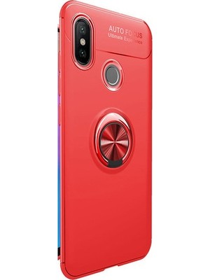 Tekno Grup Xiaomi Mi 8 Kılıf Ultra Korumalı Yüzüklü Manyetik Ravel Silikon Kırmızı + Tam Kaplayan 6D Nano Ekran Koruyucu