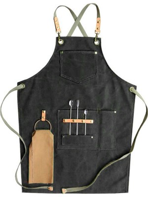 Medusa Forma Askılı Önlük Master Şef - Barista - Aşçı - Kuaför - Tattoo - Mutfak - Chef Garson Önlüğü Siyah