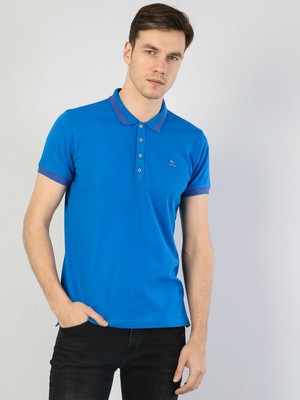 Colins  Slim Fit Polo Yaka Erkek Mavi Polo Kısa Kol