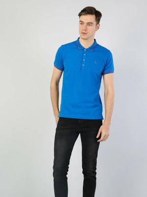 Colins  Slim Fit Polo Yaka Erkek Mavi Polo Kısa Kol