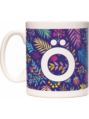 Rock'n Fox Ö Harfi Otantik Çiçek Desenli Baş Harf Renkli Tropik Kupa Bardak