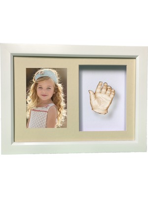 Küçük İzler Beyaz Çerçeveli Resimli, Aljinat ile 3 boyutlu Çocuk El İzi Heykeli Kalıp Seti