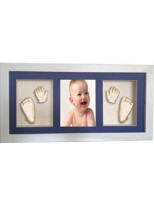 Küçük İzler Beyaz Çerçeveli Resimli 3 Bölmeli, Aljinat ile 3 Boyutlu Bebek 2 El-2 Ayak İzi Heykeli Kalıp Seti