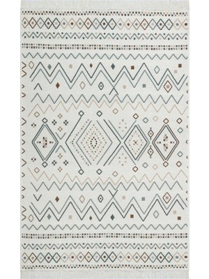 Eko Halı Arya Ar 05 Beige Blue Bej Mavi Yıkanabilir Pamuk Kilim 80 x 150 cm