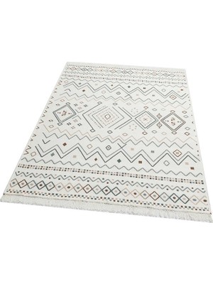 Eko Halı Arya Ar 05 Beige Blue Bej Mavi Yıkanabilir Pamuk Kilim 80 x 150 cm