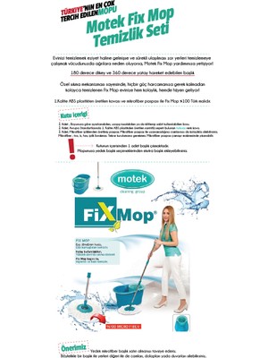 Motek Fix Mop Temizlik Seti - Mikrofiber Başlıklı