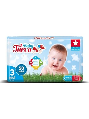 Baby Turco Bebek Bezi 3 Beden Midi 50' Li 5 -9 kg