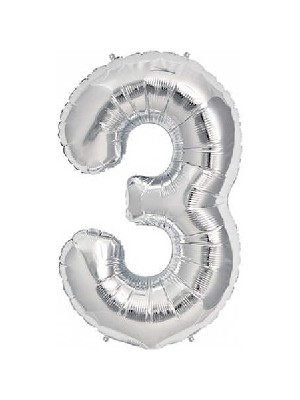 White Süs Folyo Balon Rakam 3 Gümüş 16" 40 cm