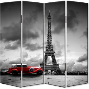 Eyfel ve Otomobil 4 Kanat Kanvas Tekerlekli Paravan