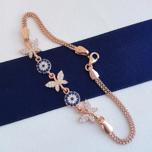 Gümüş Pazarım Nazar Boncuklu Kelebekli Gümüş Bileklik