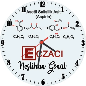 Eczacıya Hediye Aspirin Temalı Isimli Cam Duvar Saati