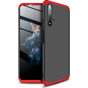 Huawei Nova 5T Kılıf Zore 360 Tam Koruma 3 Parça Ays Kapak Siyah - Kırmızı