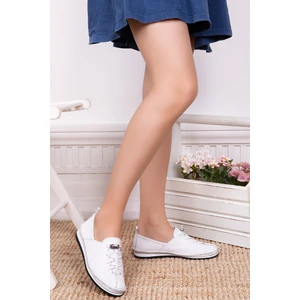 Deri Beyaz Günlük Kadın Babet Ayakkabı Trc116-0051