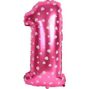 1 Rakam Pembe Kalp Folyo Balon 40 cm