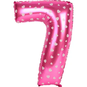 7 Rakam Pembe Kalp Folyo Balon 40 cm