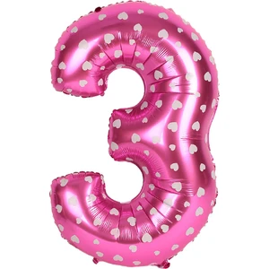 3 Rakam Pembe Kalp Folyo Balon 40 cm