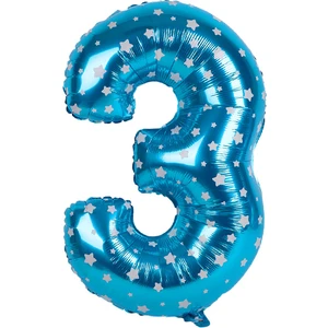 3 Rakam Mavi Yıldız Folyo Balon 40 cm