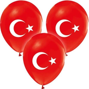 Türk Bayrağı Basklı Kırmızı Lateks Balon 10'lu