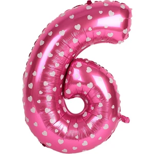 6 Rakam Pembe Kalp Folyo Balon 40 cm