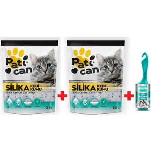 2 Adet Silika Kristal Kedi Kumu 3.8 lt + Tüy Toplayıcı Rulo