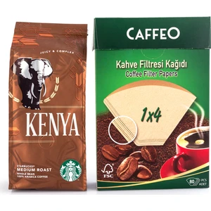 Kenya 250 gr Filtre Kahve Çekirdek ve Caffeo Filtre Kahve Kağıdı 1x4 80'li