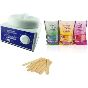 Ağda Seti - Ağda Makinesi , 3 Adet Vivet Sir Boncuk Ağda Ağda Spatulası